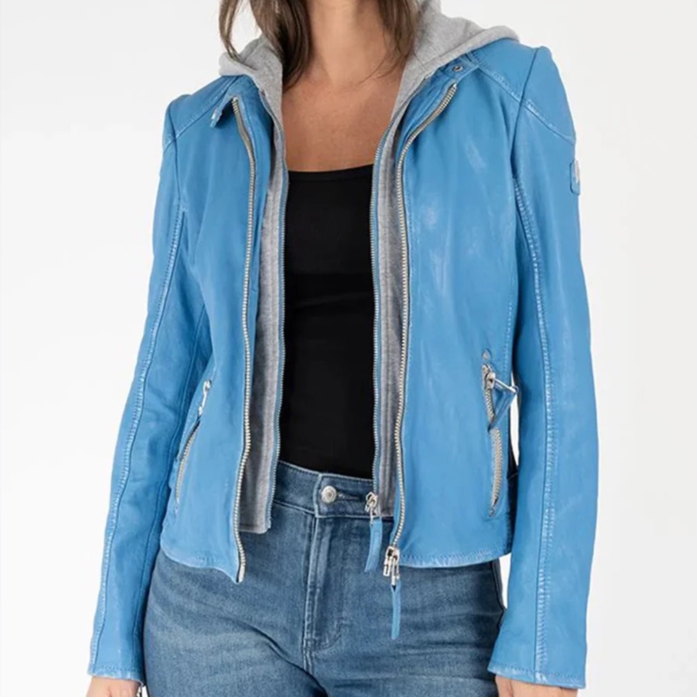 Free People Vibrant Blue Leather Jacket